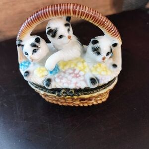 Vintage Trinket Box Ceramic Kittens